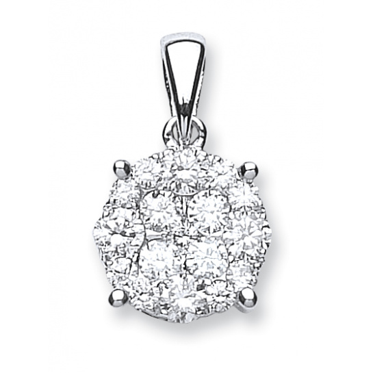 18ct White Gold 1.00ct Diamond Cluster Pendant